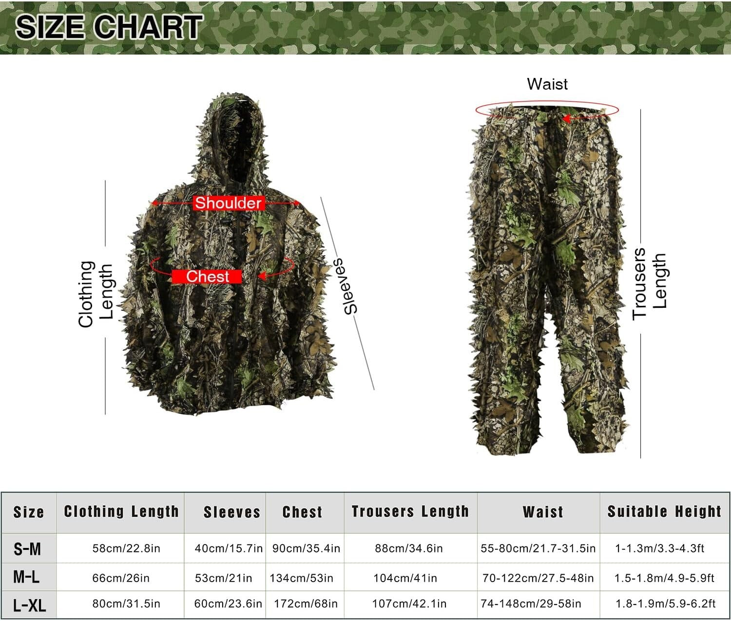 5-in-1 3D Leafy Ghillie Suit for Hunting & Outdoor Activities - Unisex Sizes