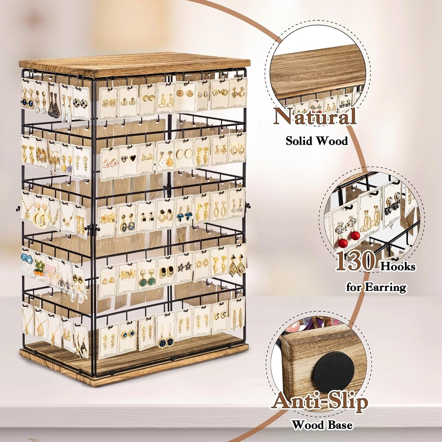 Large Rustic Earring Rack 26" H with 5-Tier Design - Ideal for Selling Jewelry