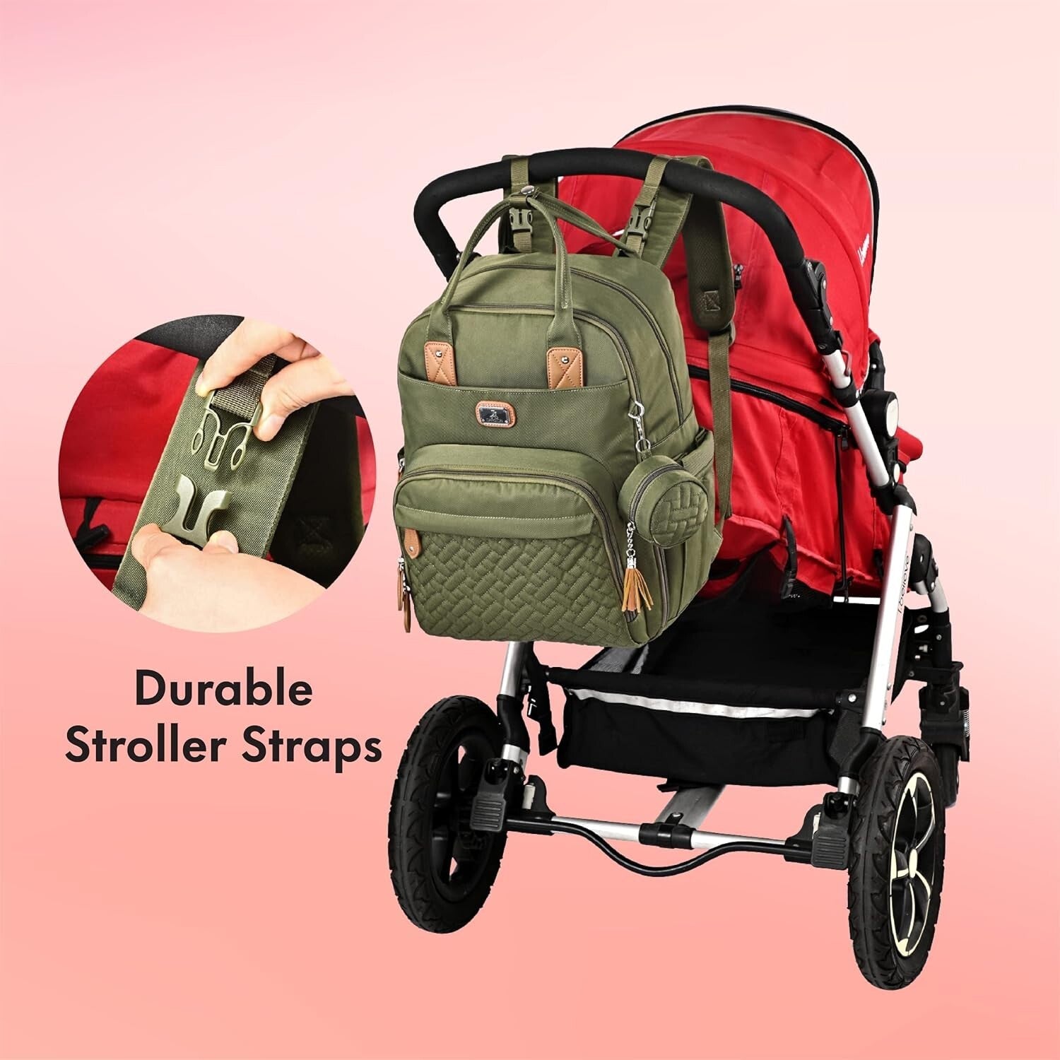Stylish Unisex Diaper Bag Backpack with Changing Pad & Stroller Straps - Green