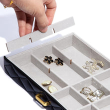 Load image into Gallery viewer, Elegant 10-Compartment Jewelry Case - Black Faux Leather with Velvet Interior