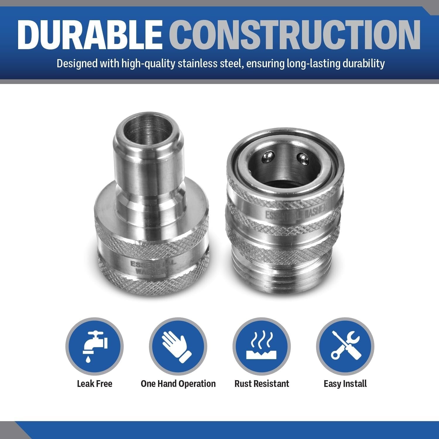 304 Stainless Steel Quick Connect Garden Hose Fittings Set - One Hand Operation