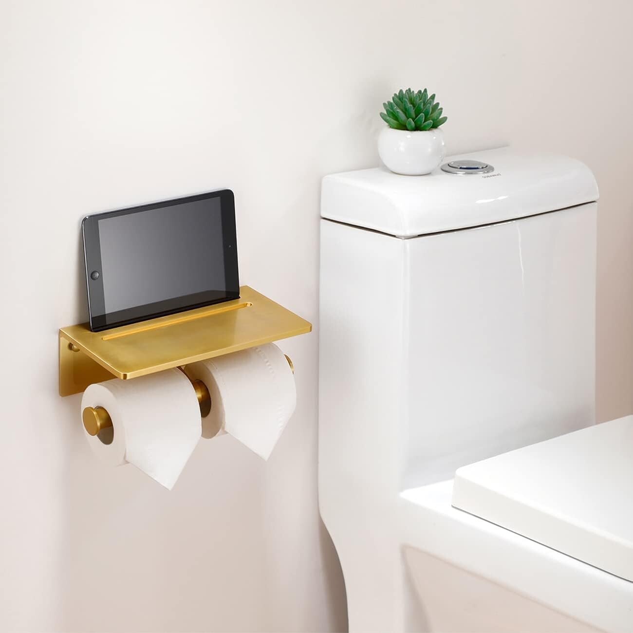 Elegant Wall-Mounted Double Roll Toilet Paper Holder with Shelf - Quick Install