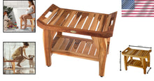Load image into Gallery viewer, 24-Inch Teak Wood Waterproof Shower Bench with Storage Shelf &amp; Adjustable Feet