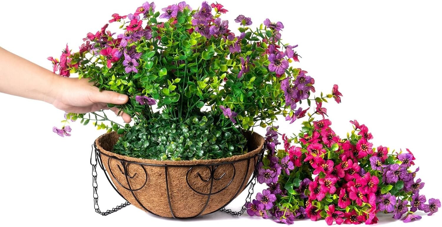Beautiful Hanging Flower Basket with Rattan Container - Outdoor Elegance