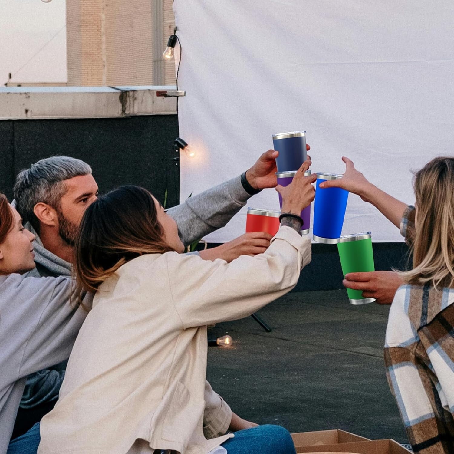 12 Pack Navy Blue Stainless Steel Tumblers with Lid - 20oz Insulated Travel Mugs
