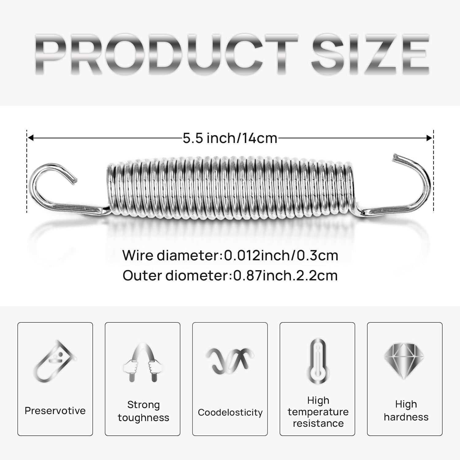 Durable 72 Stainless Steel Trampoline Springs - 5.5 Inch with T-Hook Accessory