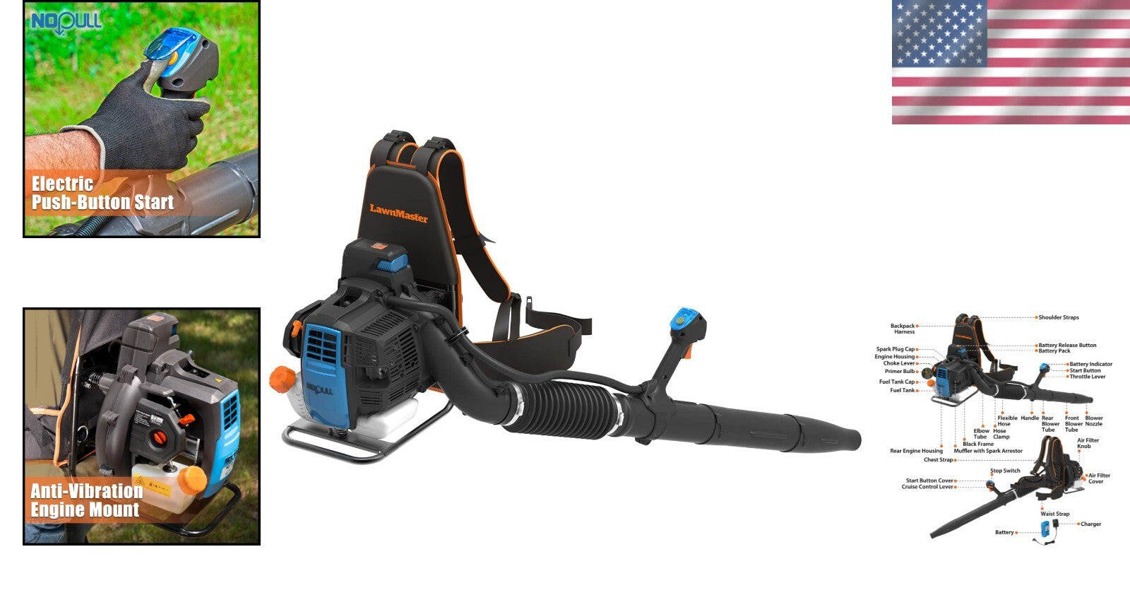 Effortless 31cc Gas Backpack Blower with 470 CFM Airflow and Electric Start
