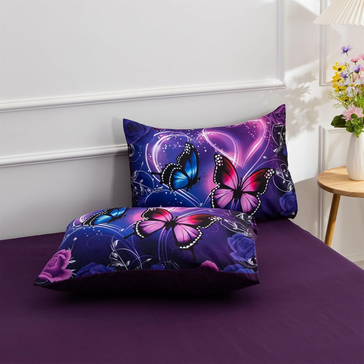 Galaxy 6pc Twin Comforter Set: Dreamy 3D Butterfly Print in Purple & Blue