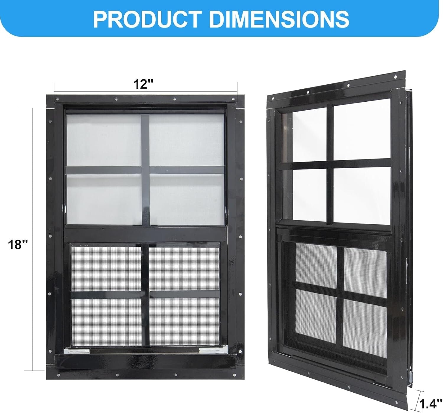 Energy-Efficient 2 Pack Shed Windows - 12x18 with Tempered Glass Protection