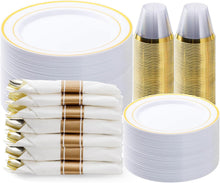 Load image into Gallery viewer, Complete Gold Plastic Dinnerware Set - 350PCS for Effortless Entertaining of 50