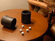 Load image into Gallery viewer, Handmade Luxury Dark Brown Leather Dice Cup Set with 5 Dice &amp; Carry Bag