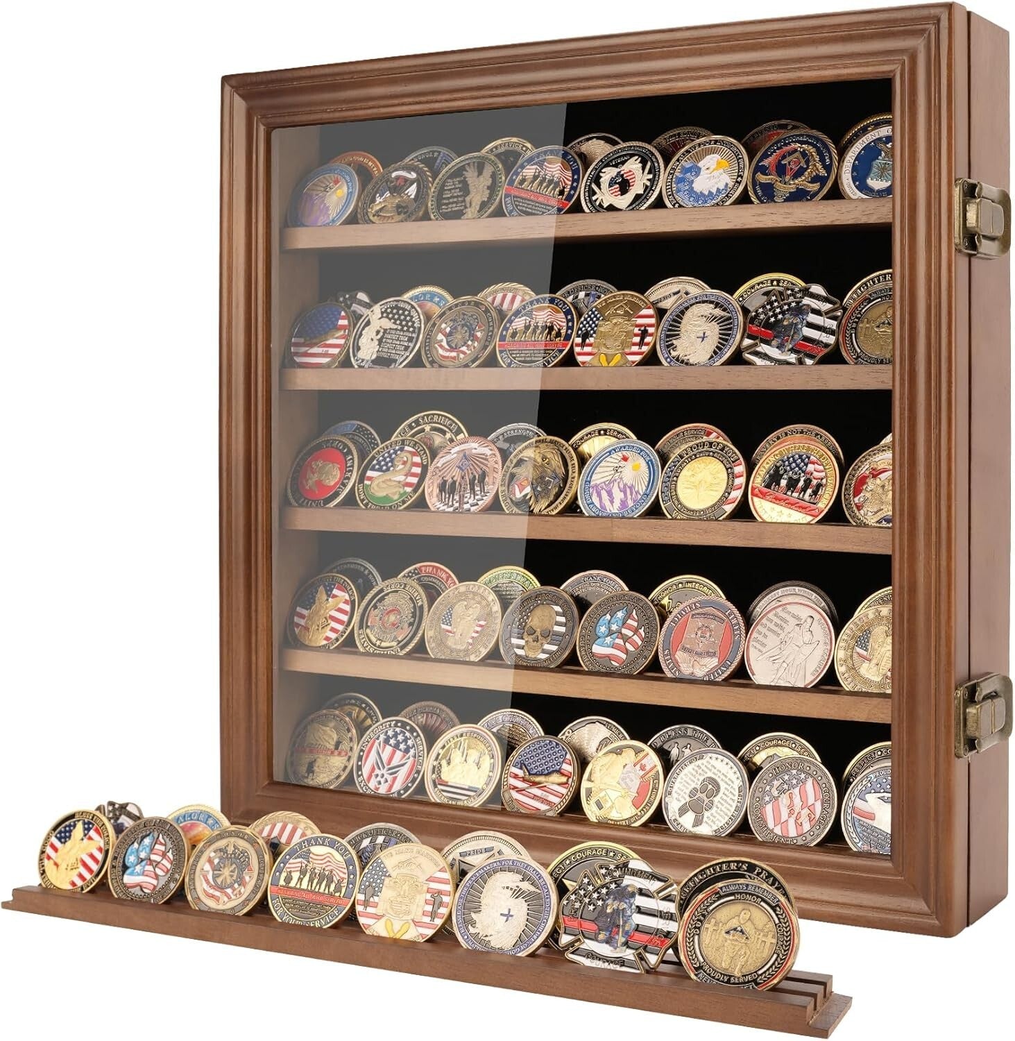 Elegant Military Challenge Coin Display Case with Toughened Glass & Shelves