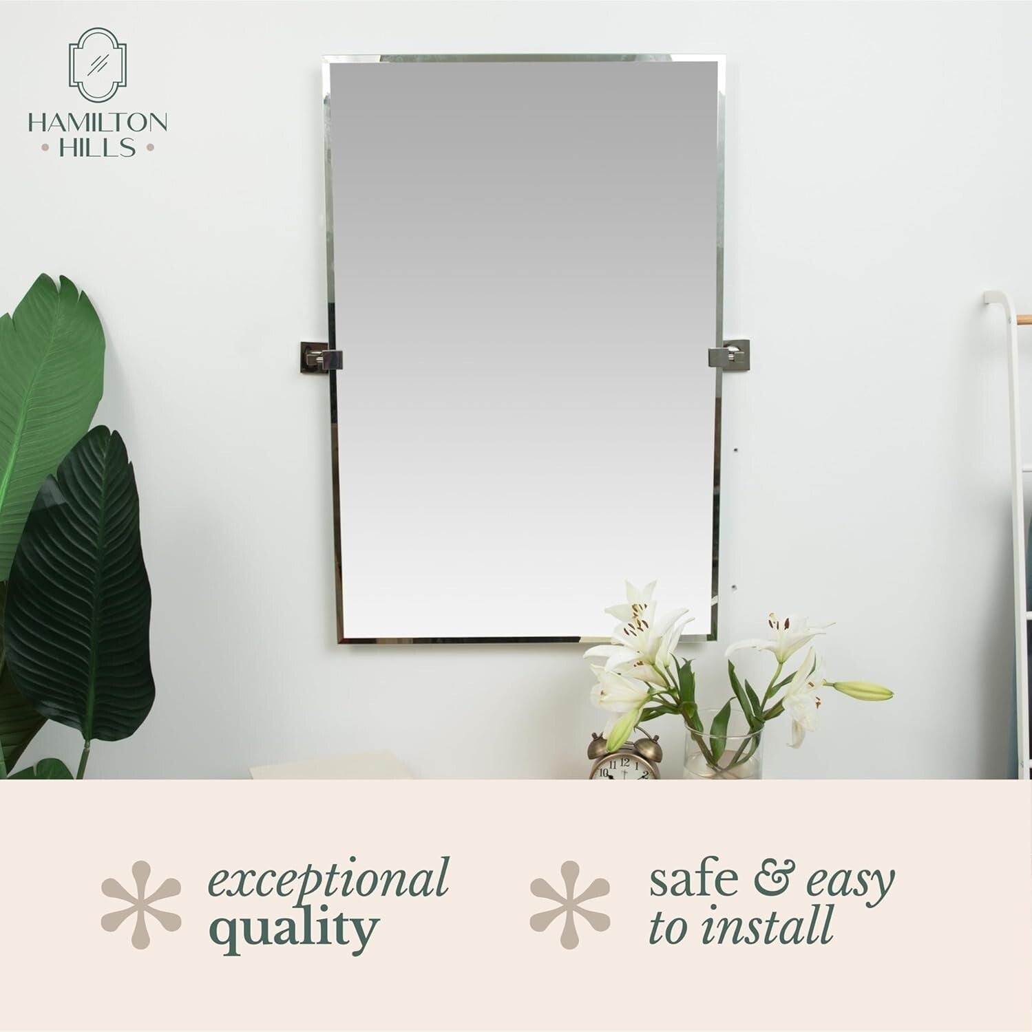 Versatile Large Rectangle Mirror with Adjustable Chrome Anchors - 20x30 Inches