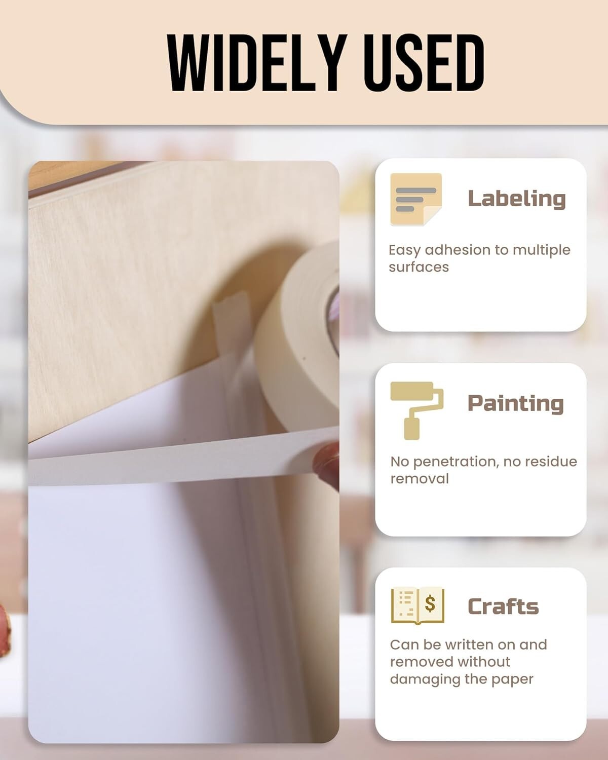 Durable 1 Inch Beige Masking Tape - 24 Rolls of 55 Yards Each for Versatile Use