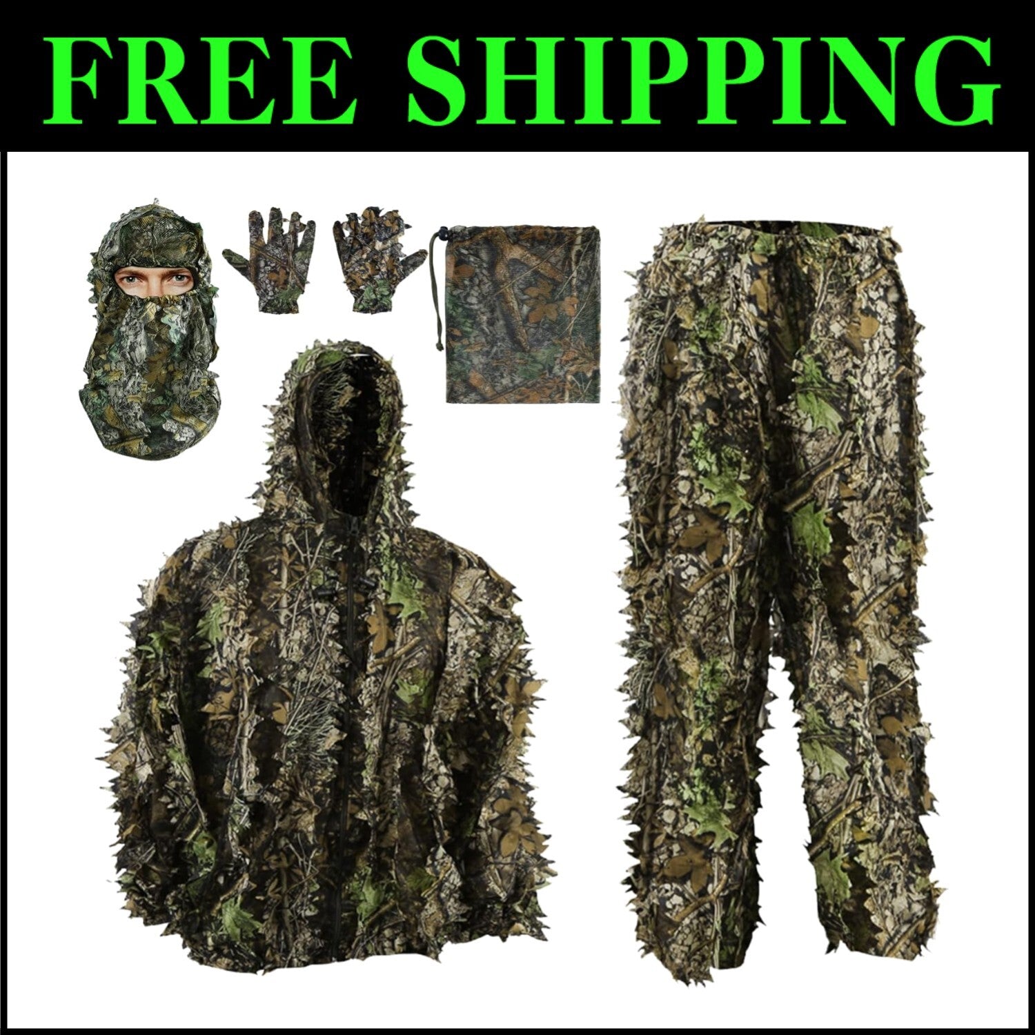 5-in-1 3D Leafy Ghillie Suit for Hunting & Outdoor Activities - Unisex Sizes