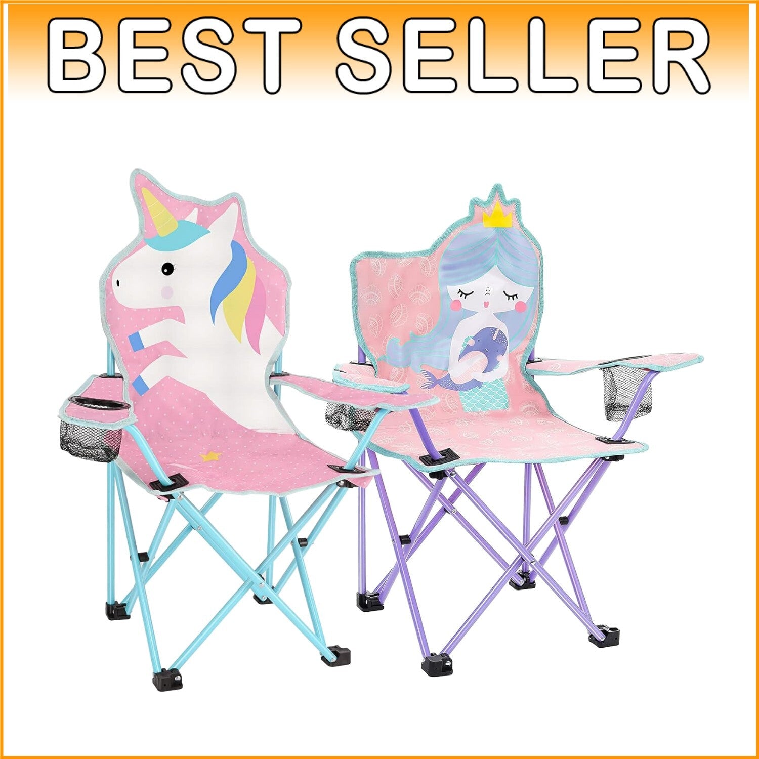 Durable Kids Outdoor Camping Chair with Cup Holder & Carrying Bag - Unicorn