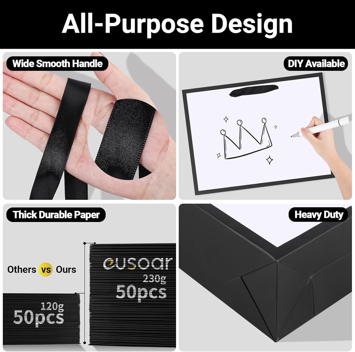 Elegant Black/White Gift Wrap Bags - 50 Count, Perfect for Parties and Retail