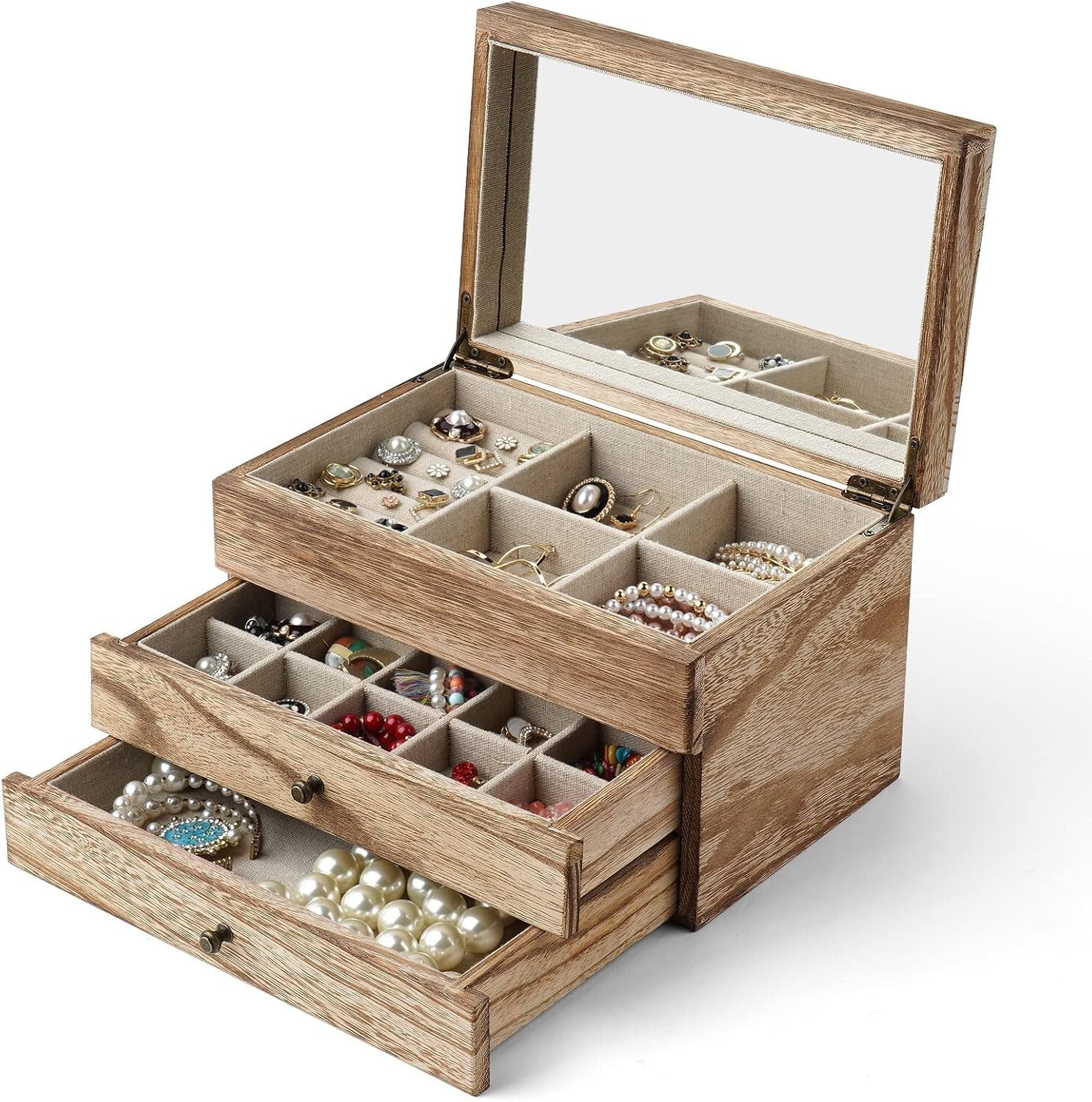 Carbonized Black Jewelry Box with Earring Organizer - Perfect for Gift Giving