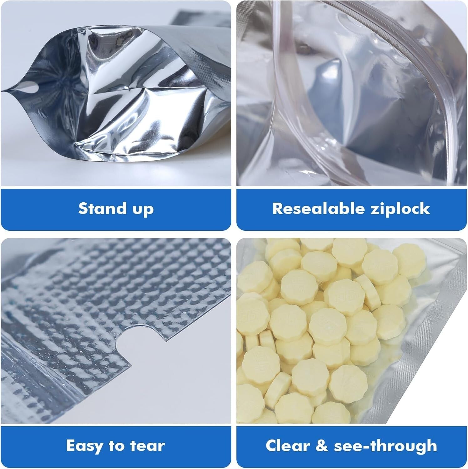 400-Pack Large Resealable Mylar Bags for Food Storage - Smell Proof & Waterproof