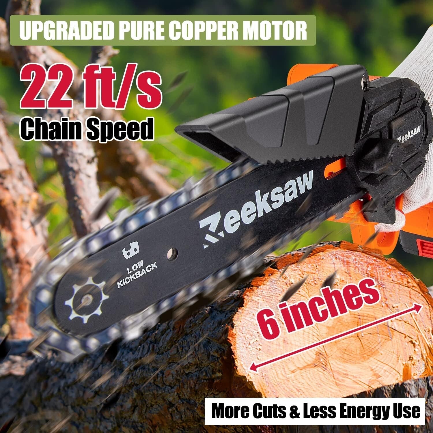 Lightweight 6-Inch Cordless Mini Chainsaw - Battery Powered with 2 Big Batteries