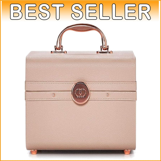 Elegant Vegan Leather Cosmetic Organizer with Trays & Mirror - Travel Essential