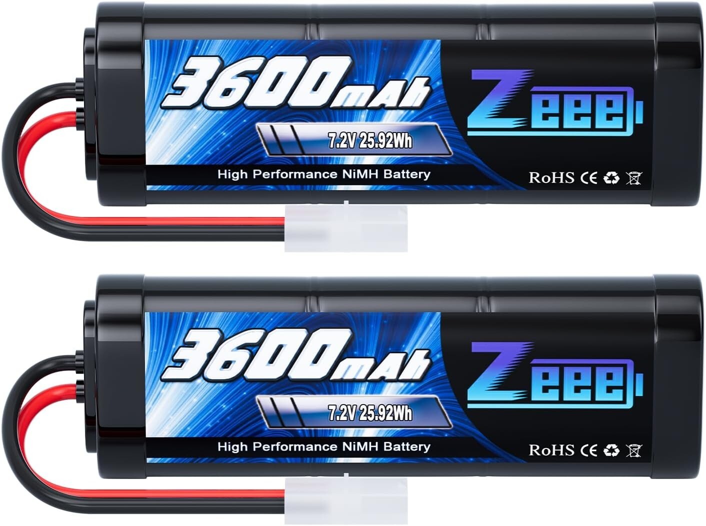 2-Pack High Capacity 7.2V NiMH Batteries with Tamiya Plug for RC Performance