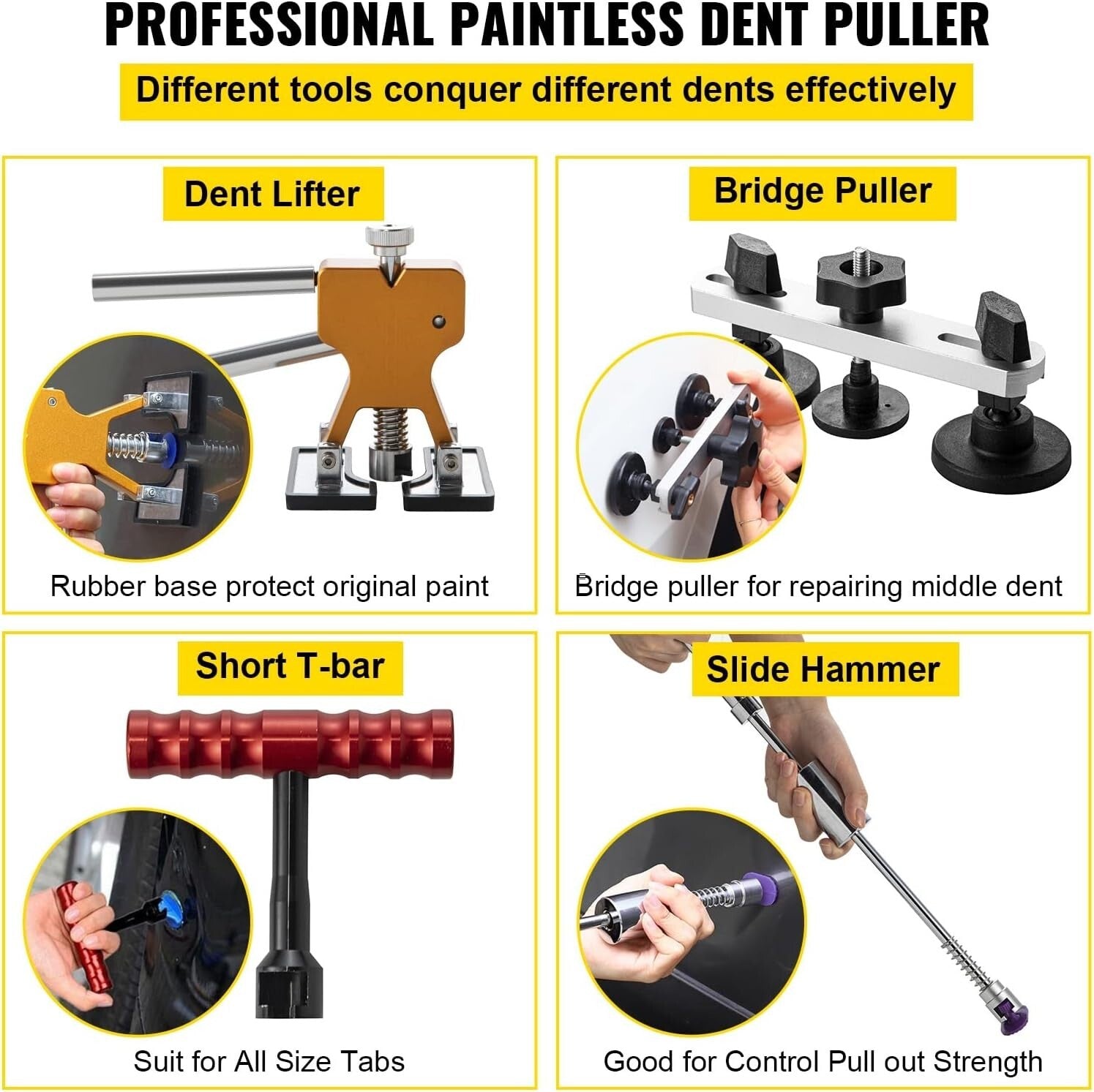 Stainless Steel Dent Removal Rods Kit with Glue Puller & Reflecting Board