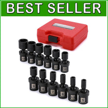 Load image into Gallery viewer, 12-Piece 1/4" Drive Metric Impact Socket Set - CR-MO Steel with Swivel Design