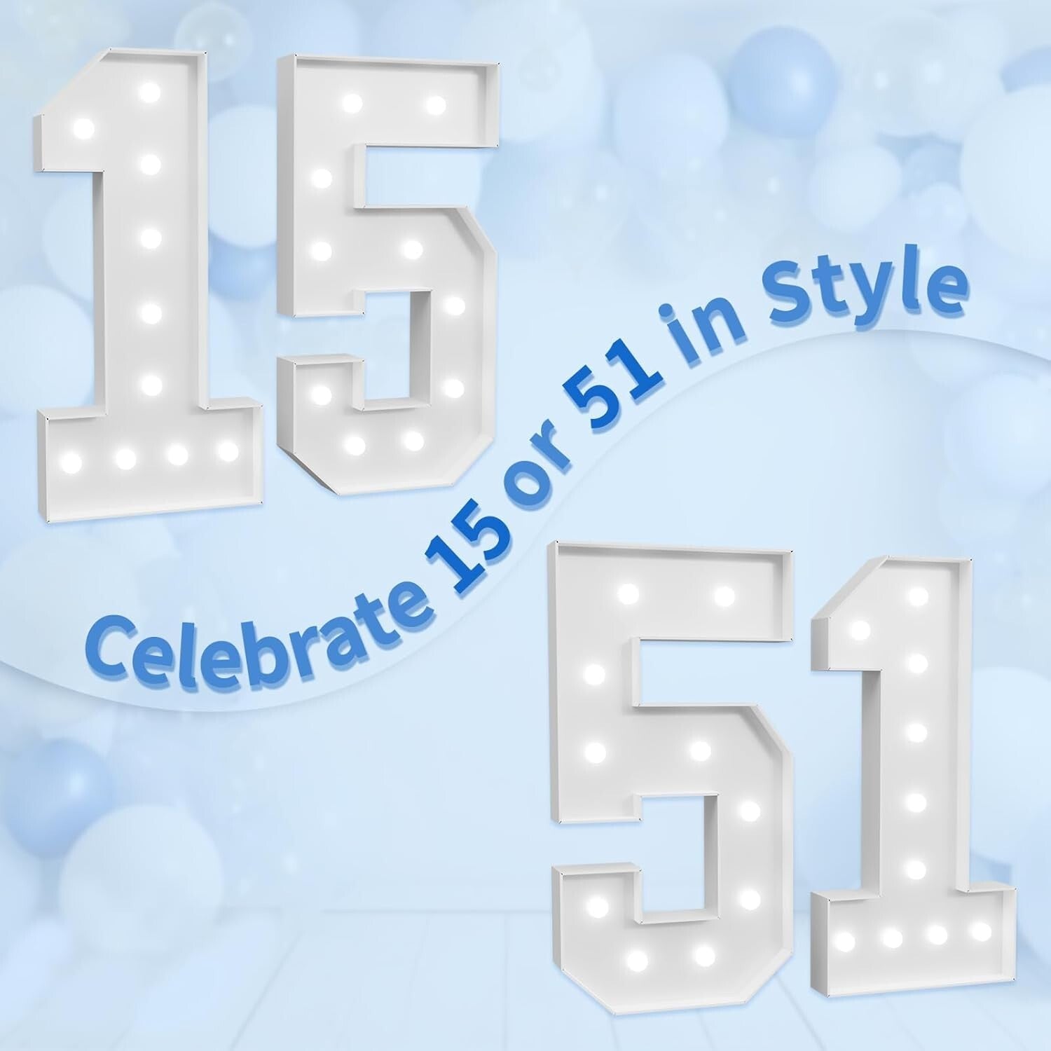 DIY 4ft Marquee Number '15' with Lights - Perfect for Birthdays & Anniversaries