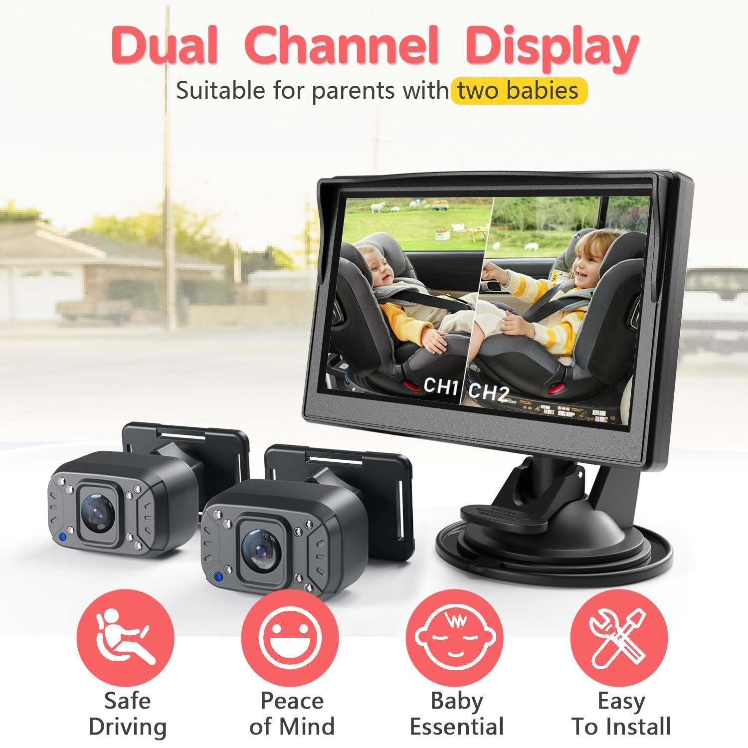 Easy-Install Baby Car Camera with 1080p Display & Night Vision for Road Safety