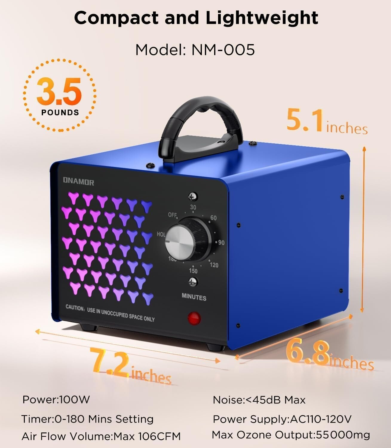 High-Performance Ozone Machine - Deodorizes Smoke & Pets Up to 6000 Sq.Ft