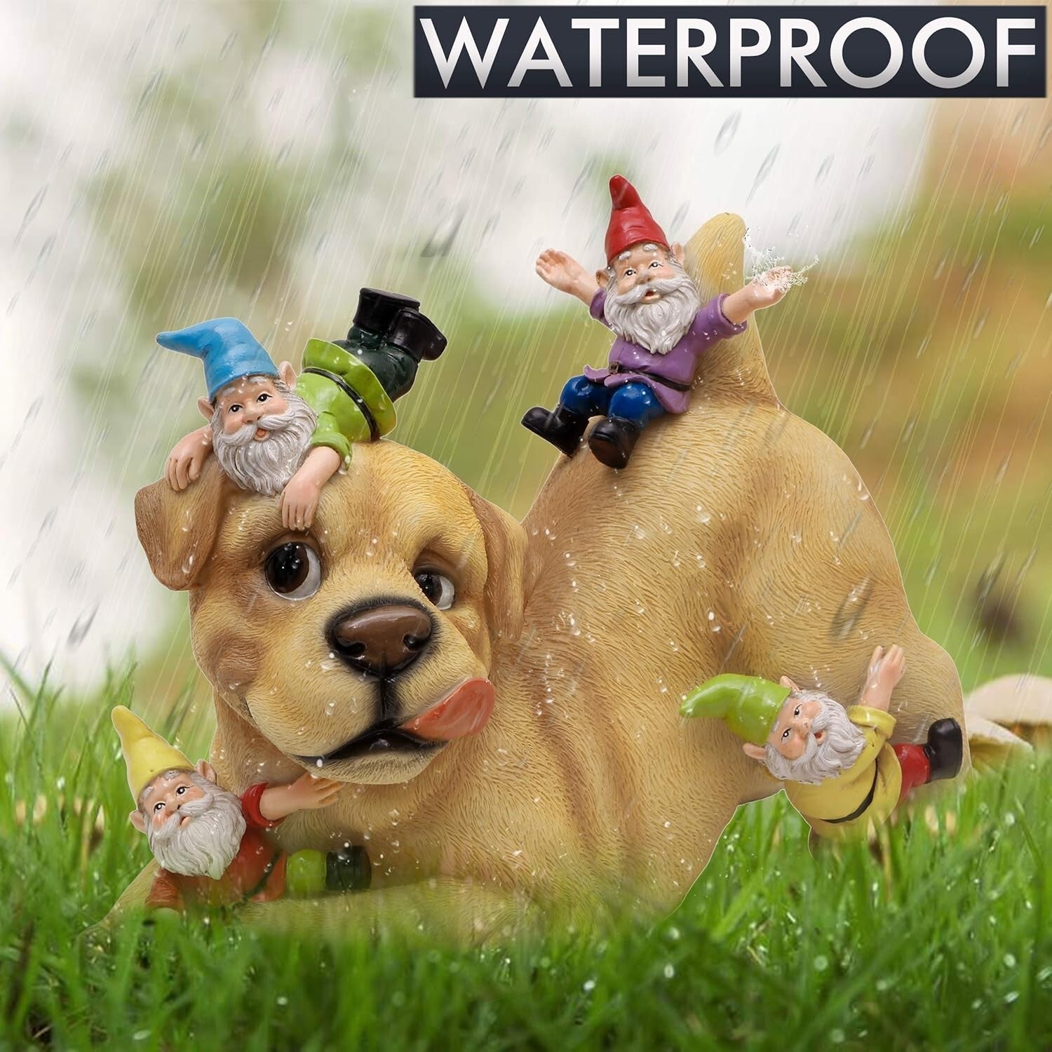 Resilient Resin Dog Gnome Sculpture - Funny Lawn Ornament for All Seasons