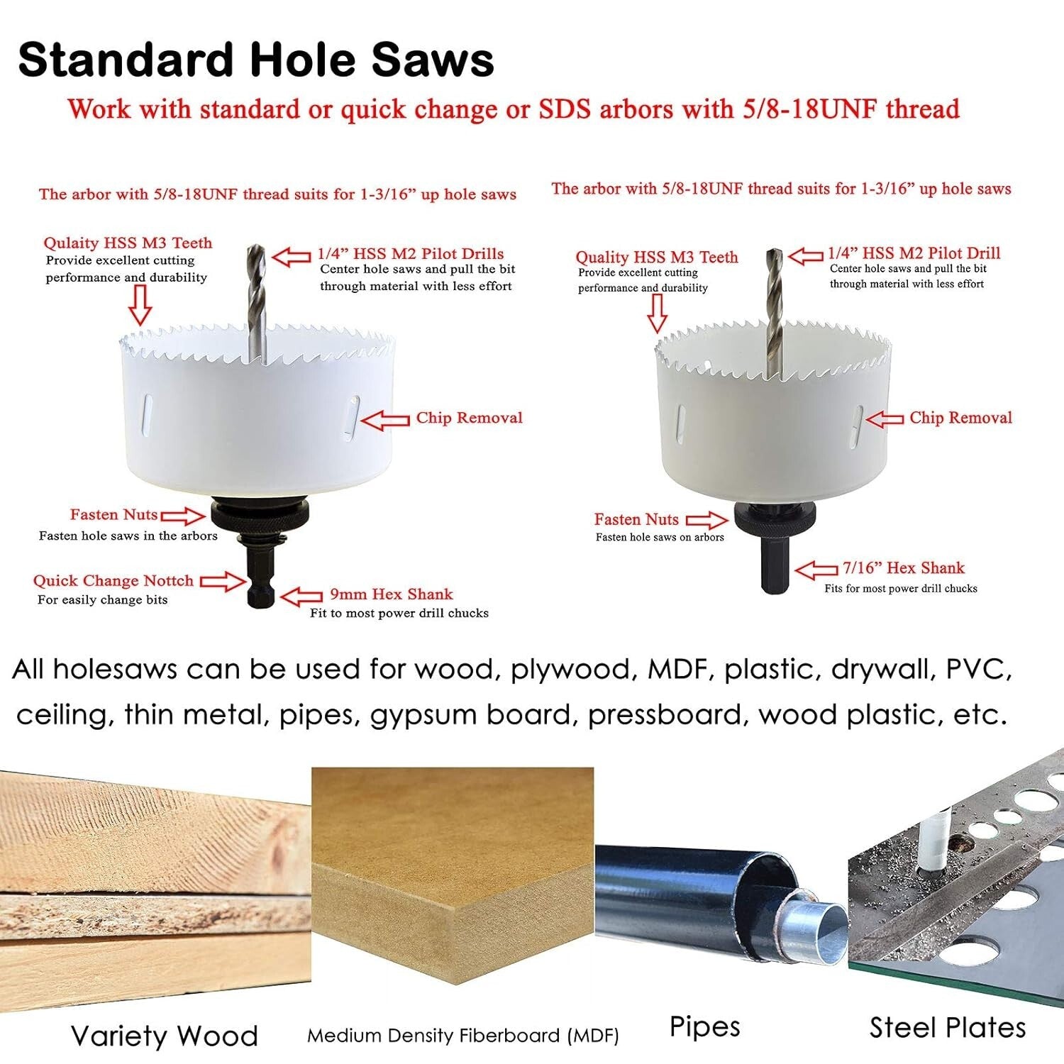 Durable 5-1/4" HSS Bi-Metal Hole Saw with Knock-Out Slots for Easy Core Removal