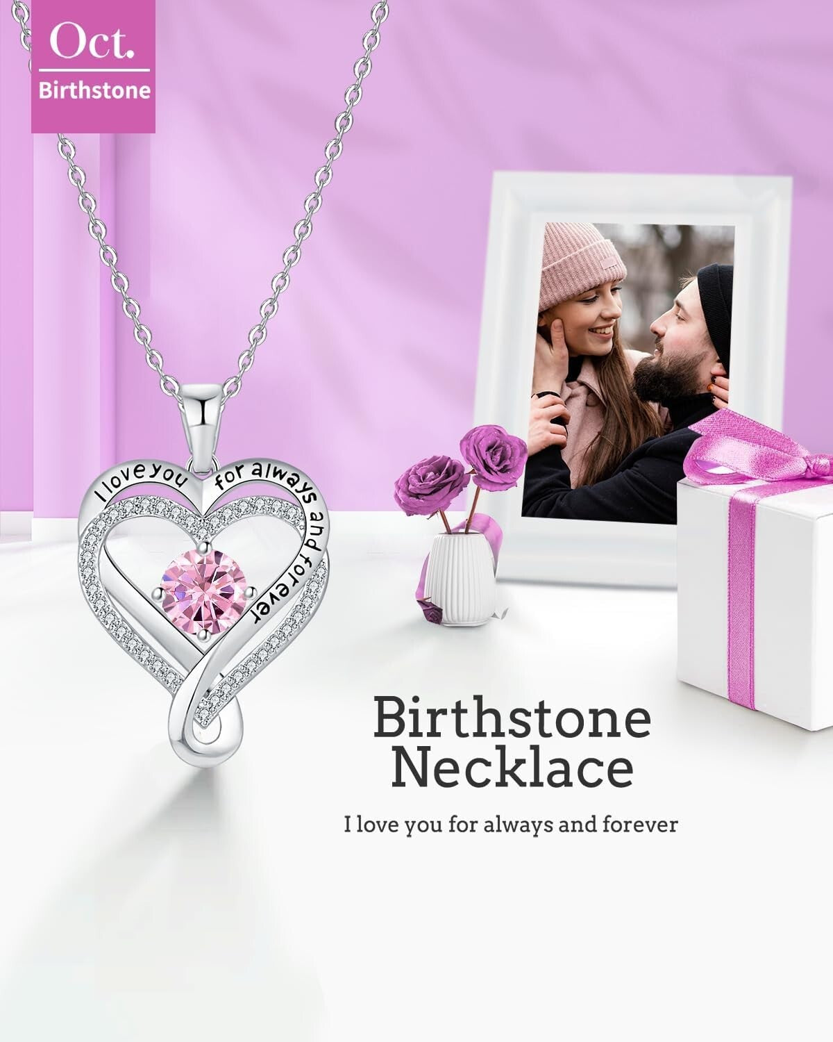 18K Gold-Filled Infinity Heart Necklace with Birthstone - I Love You Jewelry