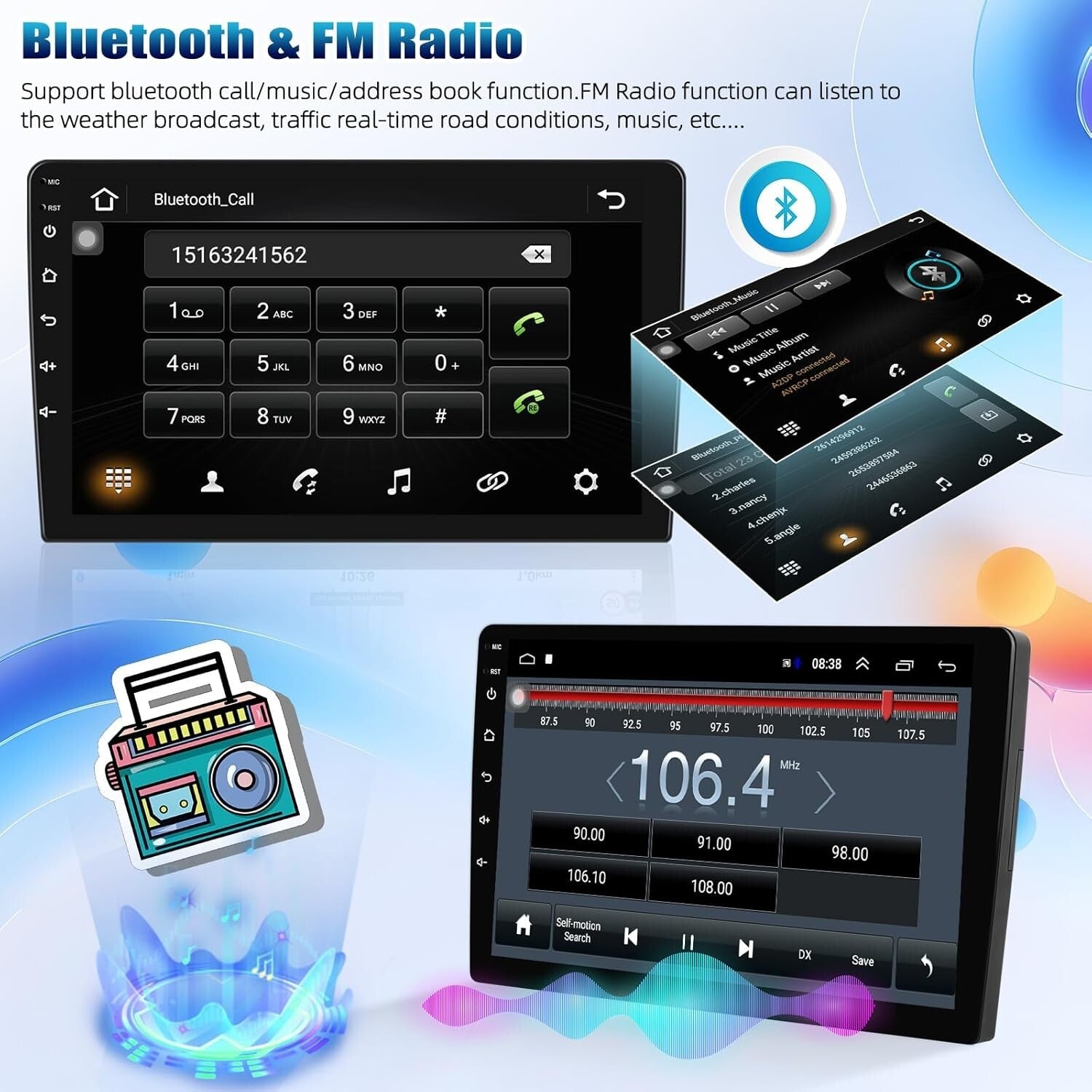 10.1-Inch HD Touchscreen Double Din Car Stereo with GPS & Bluetooth Connectivity