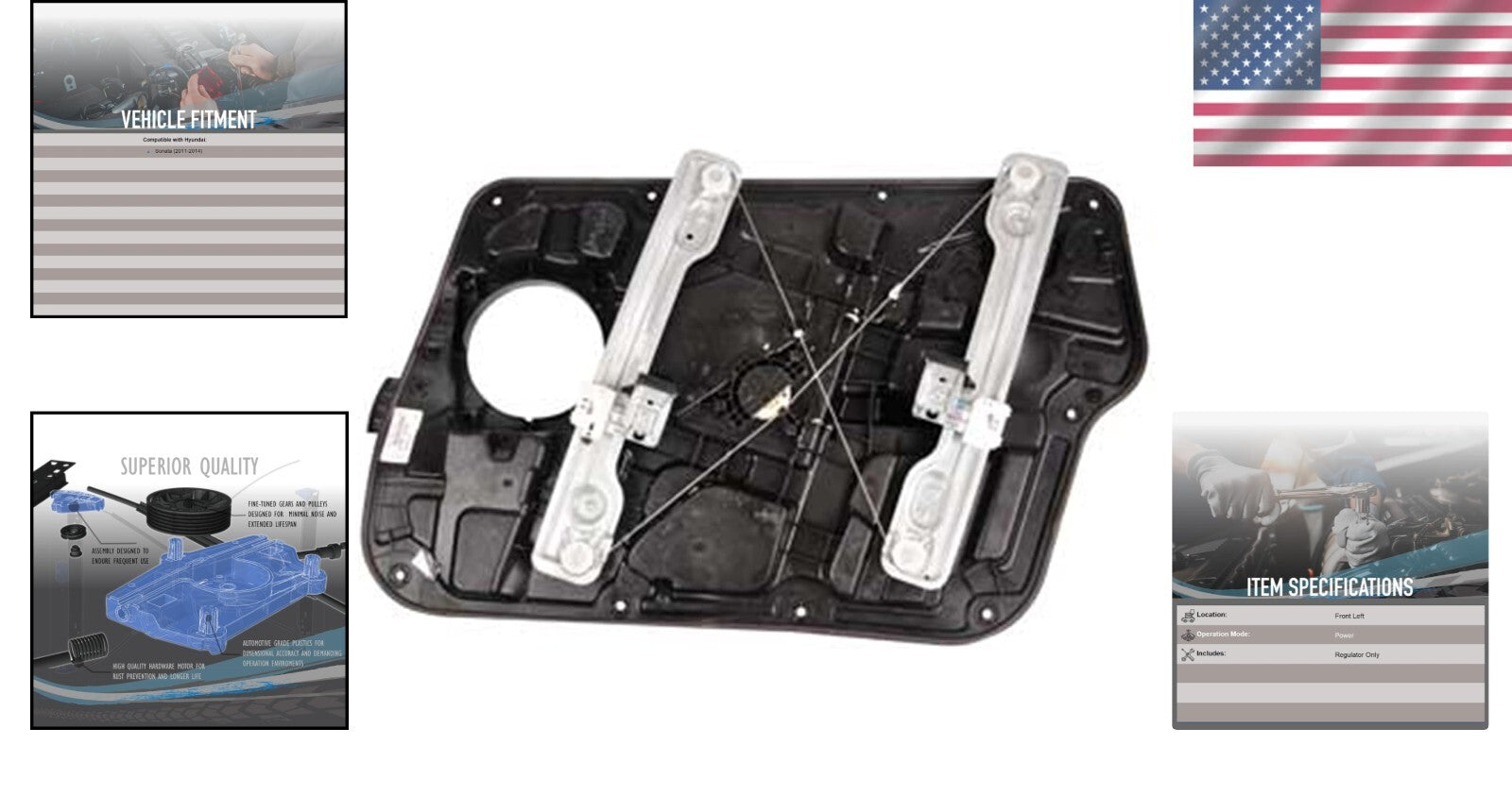 OEG New Front Left Window Regulator for Hyundai Sonata 2011-2014 - Easy Install