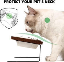 Load image into Gallery viewer, Stylish Elevated Cat and Puppy Bowls with Natural Walnut Stand - Easy Clean