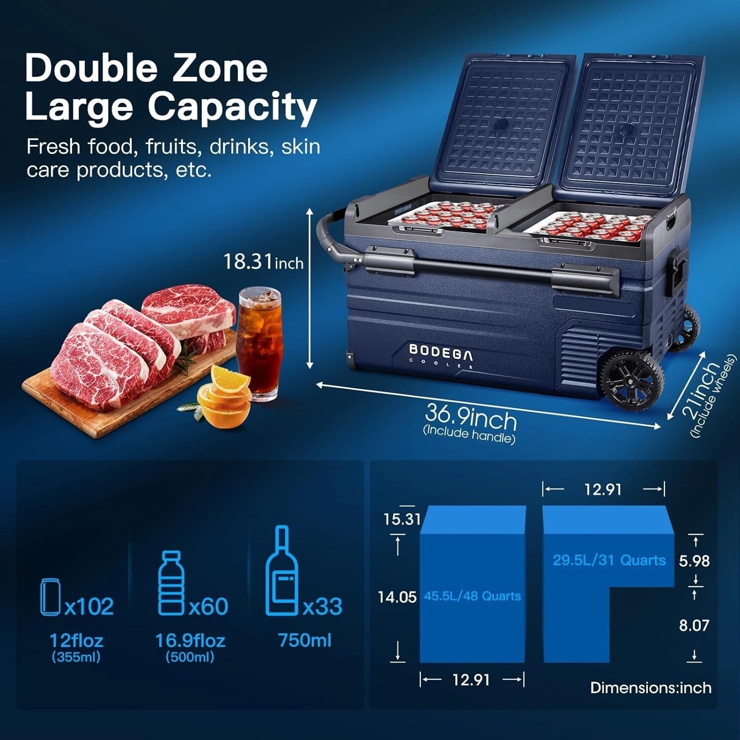 Versatile 80 Quart Car Fridge with App Control - Ideal for Camping and Travel