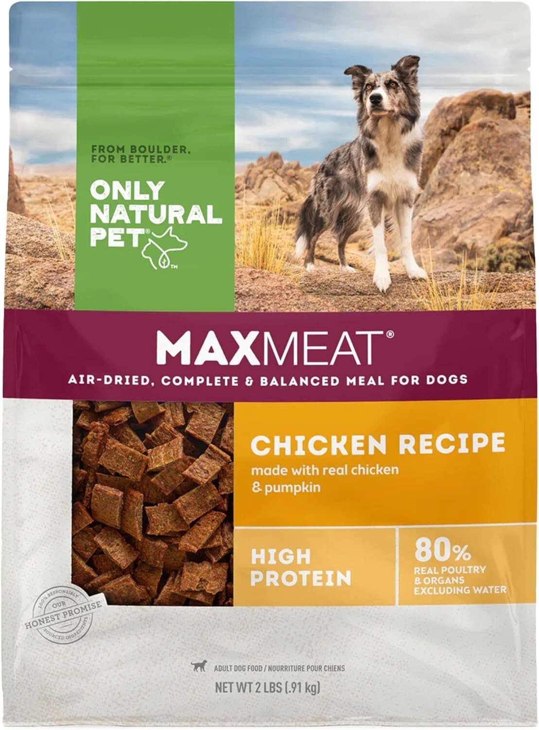 Air Dried Chicken Dog Food - Grain Free & Nutrient-Rich, 2 lb for All Breeds