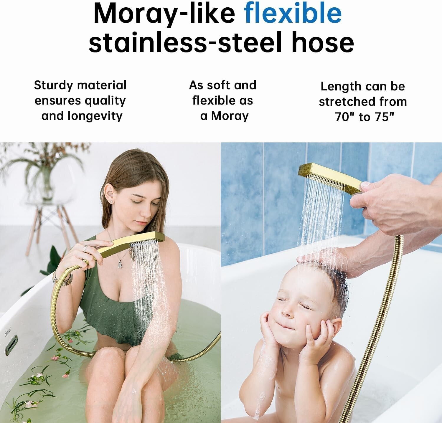 3-Setting Polished Brass Rainfall Shower & Handheld Spray with Extension Arm