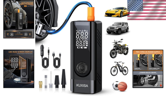 Rechargeable Air Compressor - 3X Faster Tire Inflator with Dual LCD Display