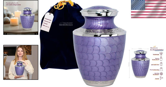 Elegant Brass Cremation Urn for Adult Ashes - Lavendar with Silver Lining