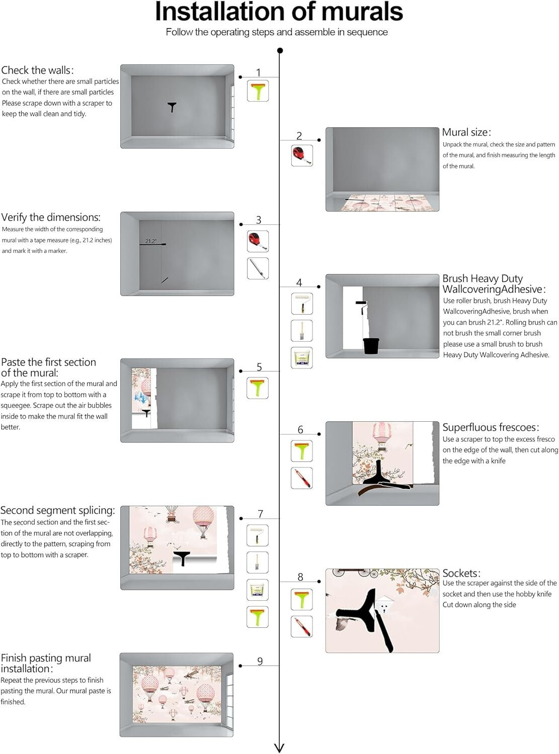 Beautiful Fade-Resistant Hot Air Balloon Mural – Perfect for Kids' Rooms