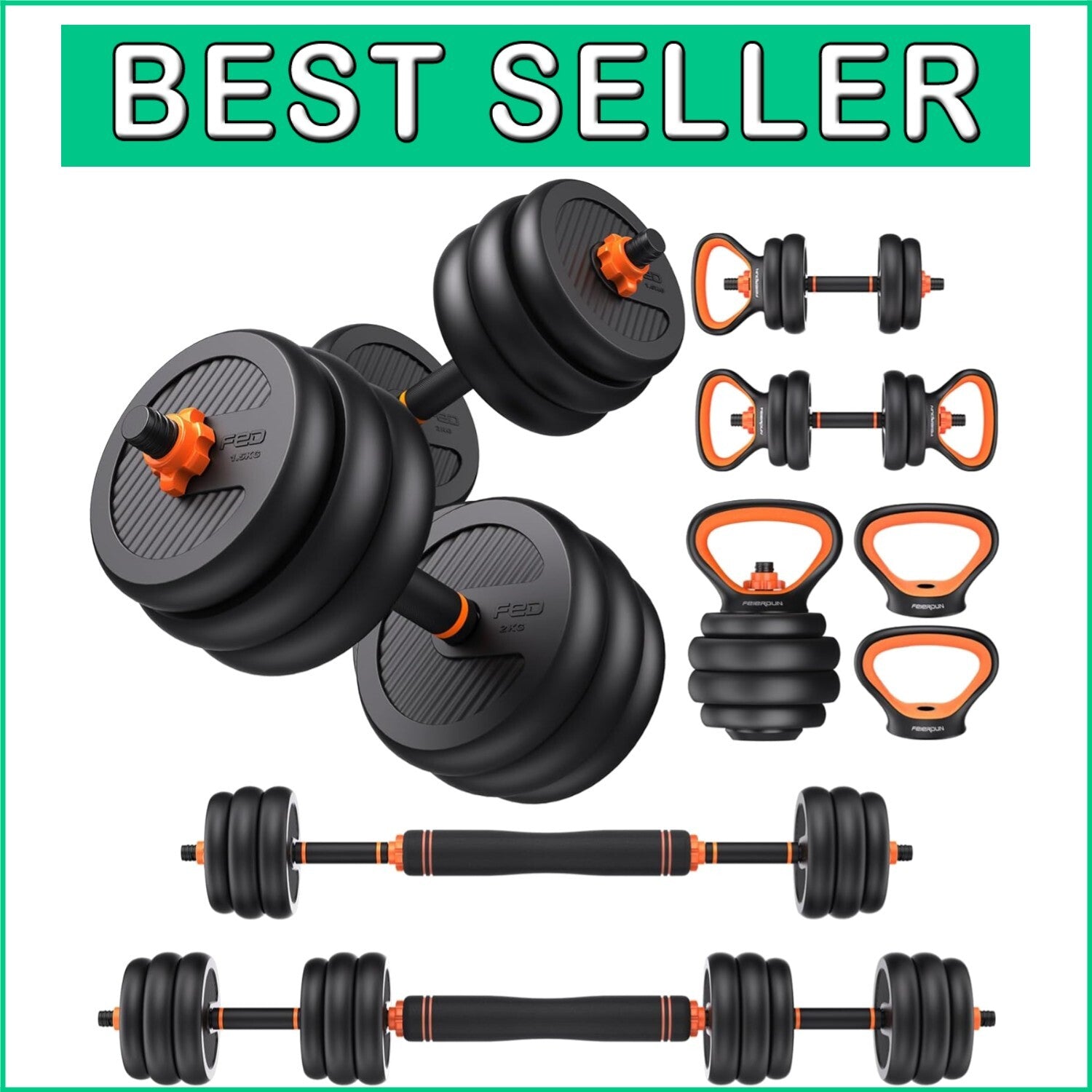 5-in-1 Adjustable Dumbbell Set: Versatile 20/30/40/45/70/90lbs Fitness Equipment