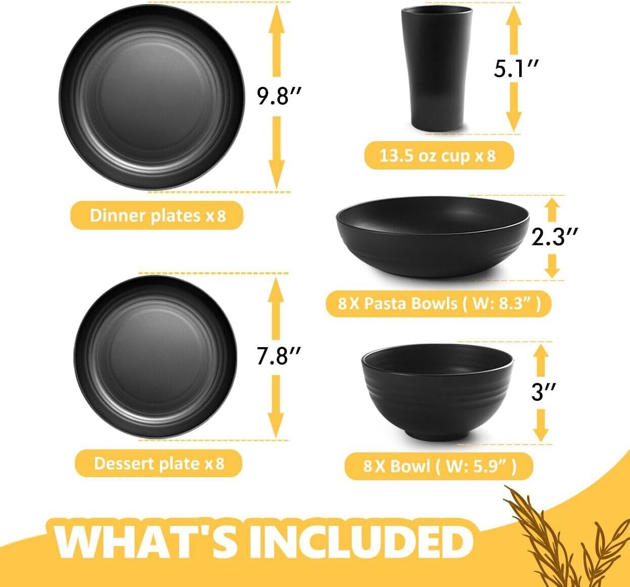 Elegant 40-Piece Service for 8 - Unbreakable Black Dinner Set for Every Occasion