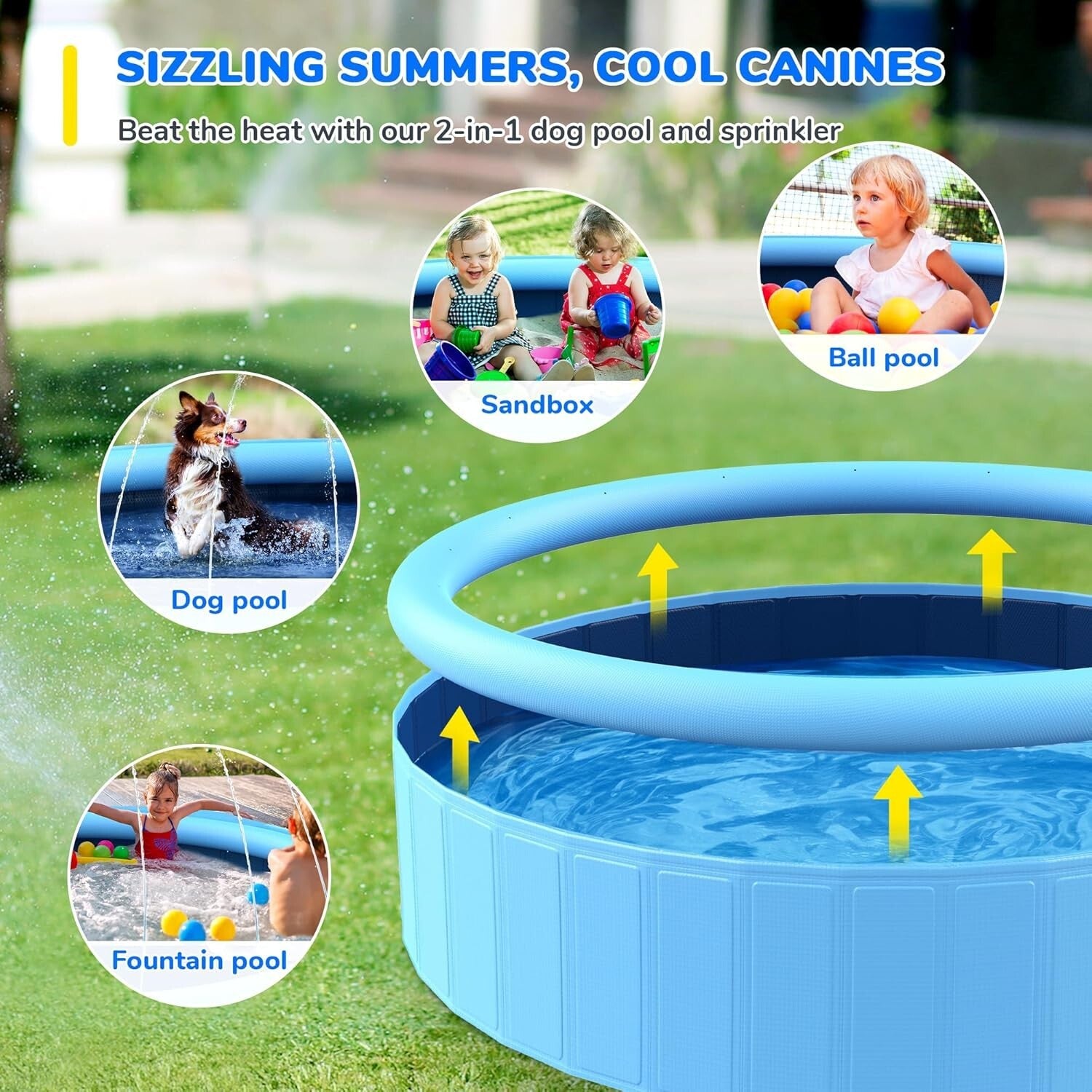 Effortless 97'' Splash Pad Pool for Kids & Large Dogs - Cool Off Together