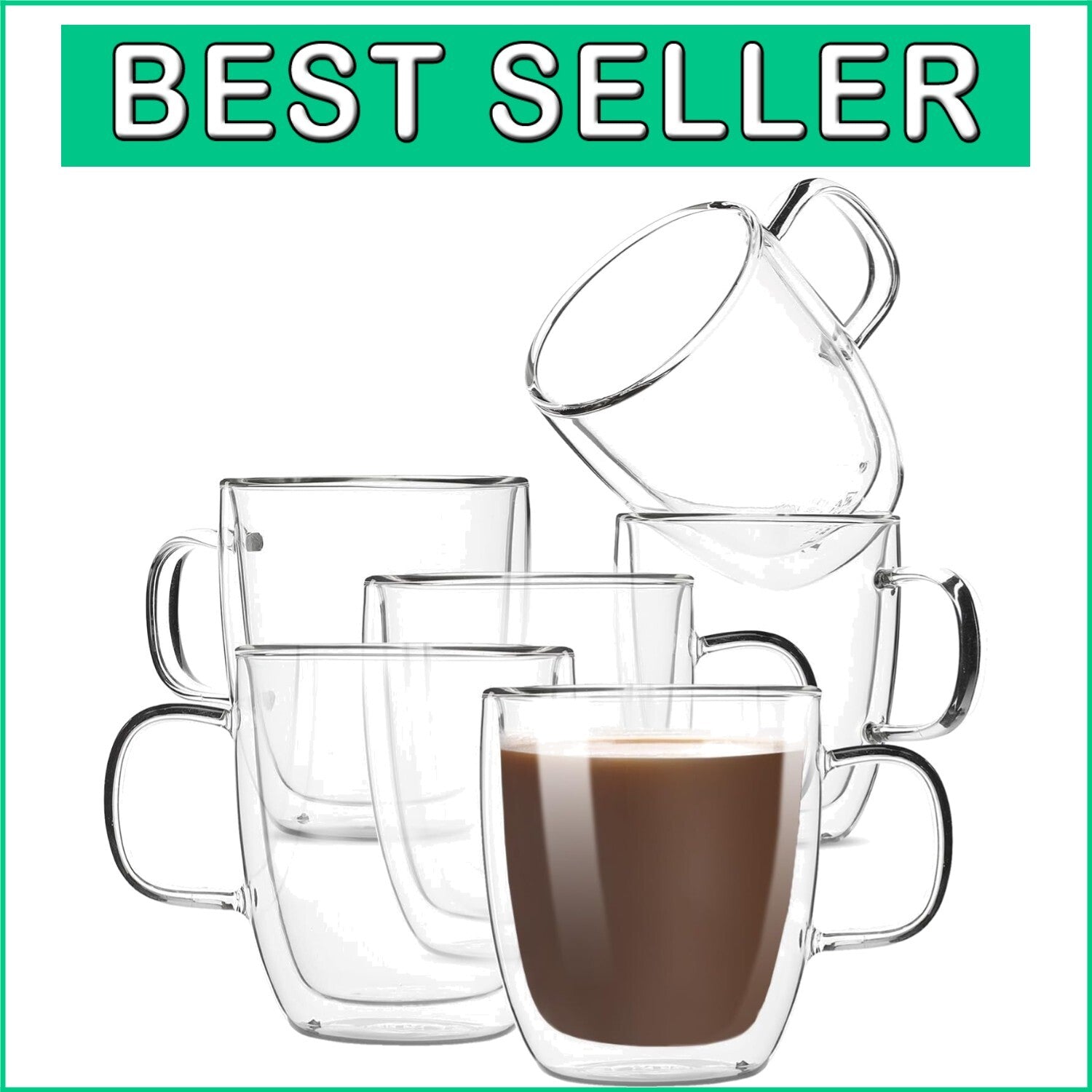 Modern Durable Double Wall Glass Coffee Mugs, 12 oz, Ideal for Hot & Cold Drinks