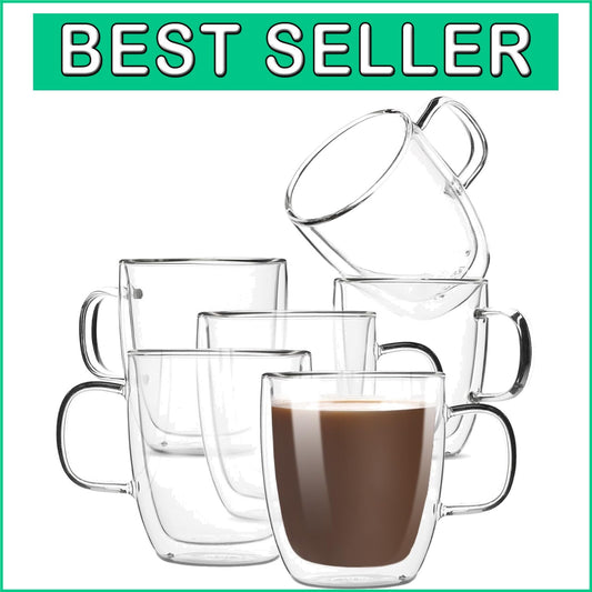 Modern Durable Double Wall Glass Coffee Mugs, 12 oz, Ideal for Hot & Cold Drinks
