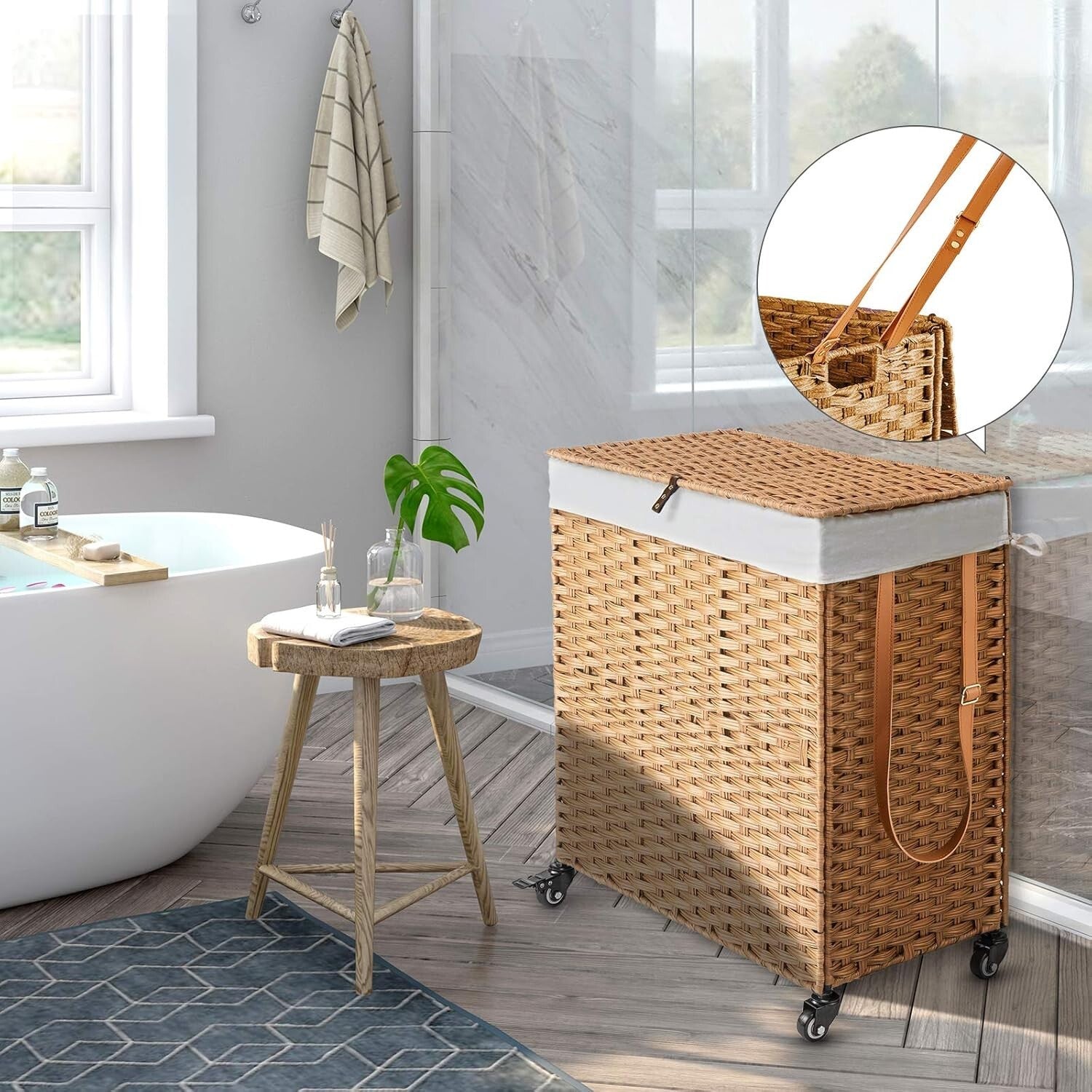 Elegant 110L Divided Laundry Basket with Wheels - Waterproof and Easy-Clean