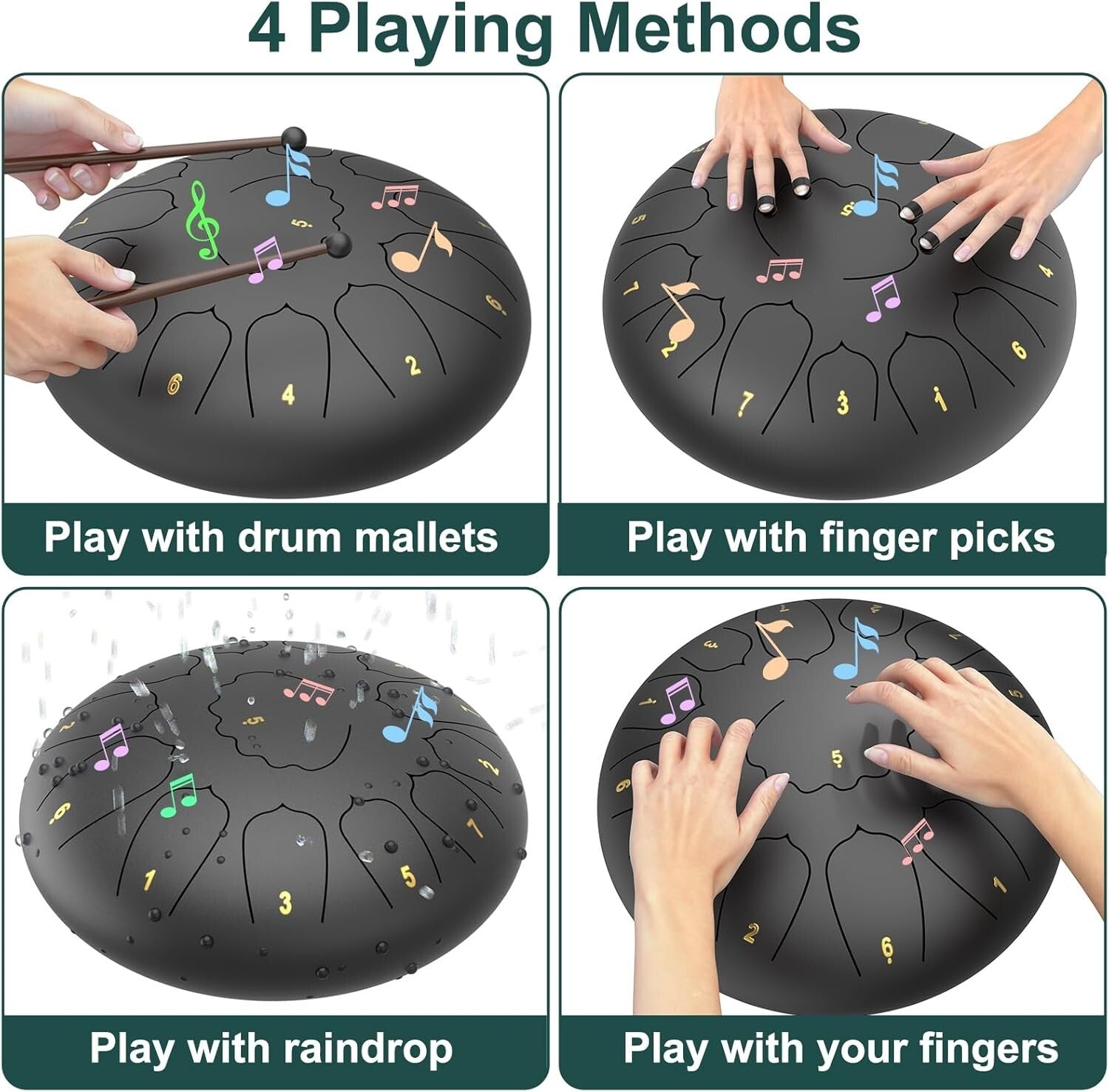 13 Note Steel Drum 12" - Musical Experience for All Ages with Mallets Included